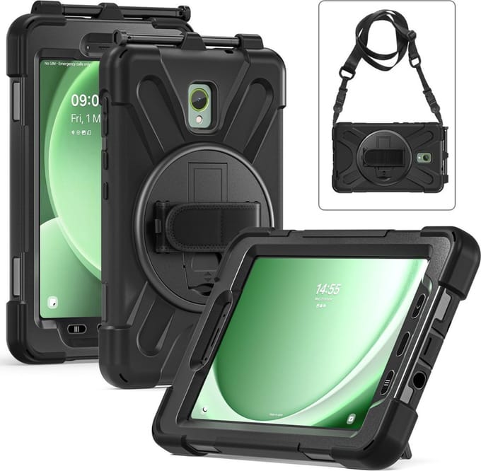 Tablethoes geschikt voor Samsung Galaxy Tab Active 3 / Tab Active 5 Hoesje - Heavy Duty Case met Schouderstrap - Zwart