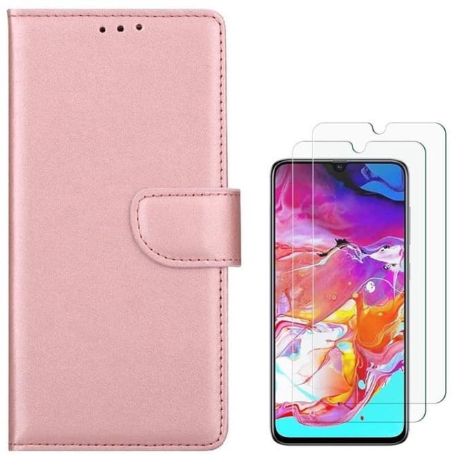 hoesje Geschikt voor: Samsung Galaxy A70 / A70S Portemonnee Rose Goud met 2 stuks Glas Screen protector