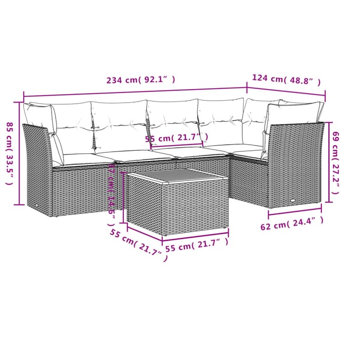 vidaXL - 6-delige - Loungeset - met - kussens - poly - rattan - beige
