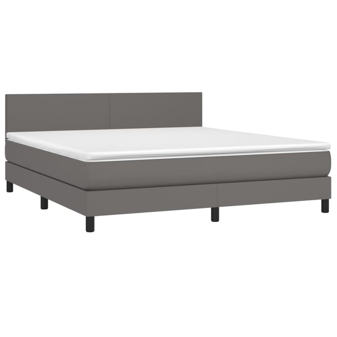 vidaXL - Boxspring - met - matras - en - LED - kunstleer - grijs - 160x200 - cm