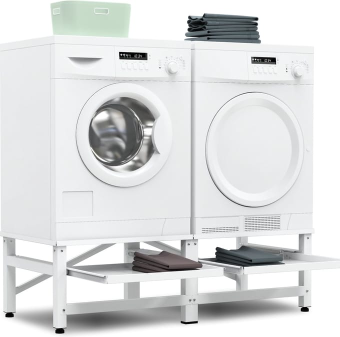Bodo® - Wasmachine Verhoger - Dubbel - Kast - Ombouw uitschuifbare Plank - Wit - 124x54x37cm