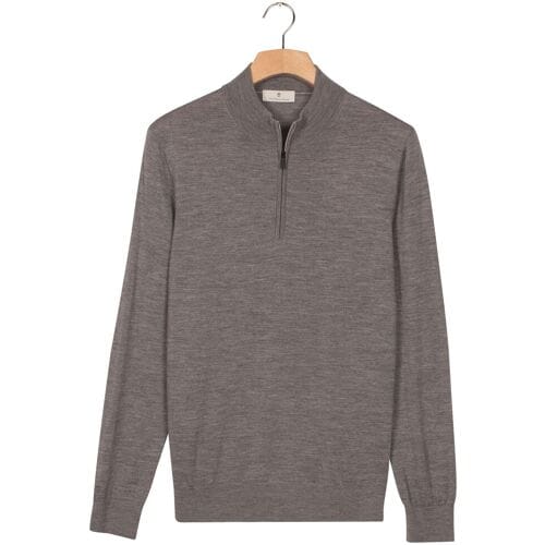 Thomas Maine Trui Half Zip Single Knit Merino Wool Grijs / male