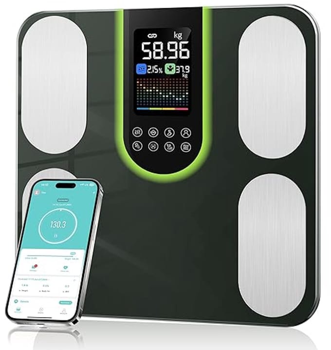 Slimme Lichaamsanalyse Weegschaal – Lichaamsvet & Spiermassa – 20 Lichaamswaarden – Bluetooth App – LED Display