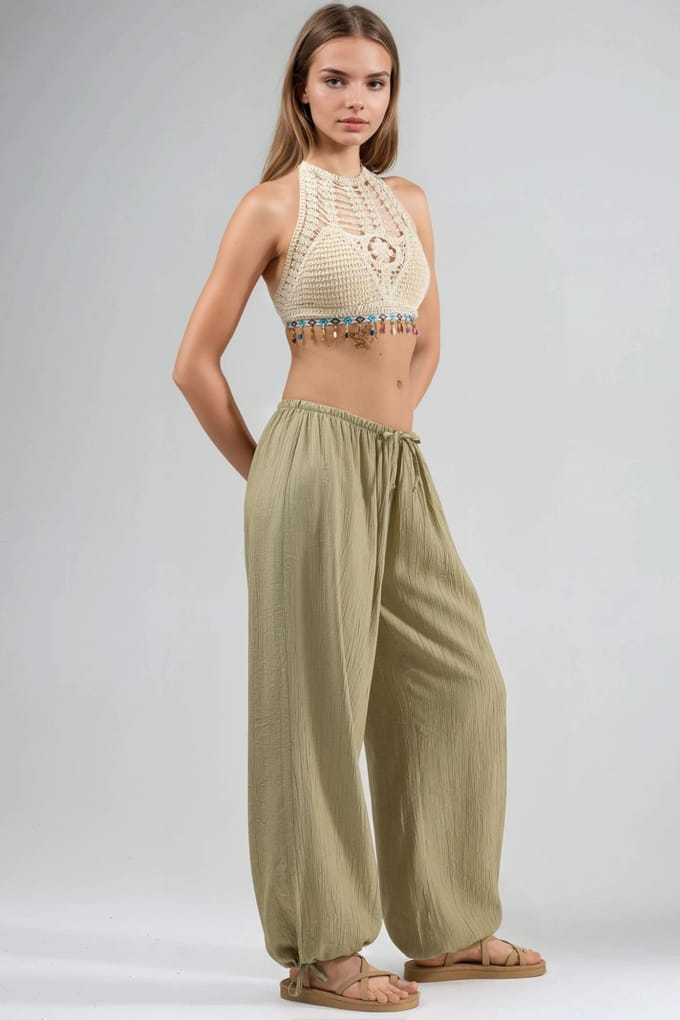 Elastische Broek met Touwdetail