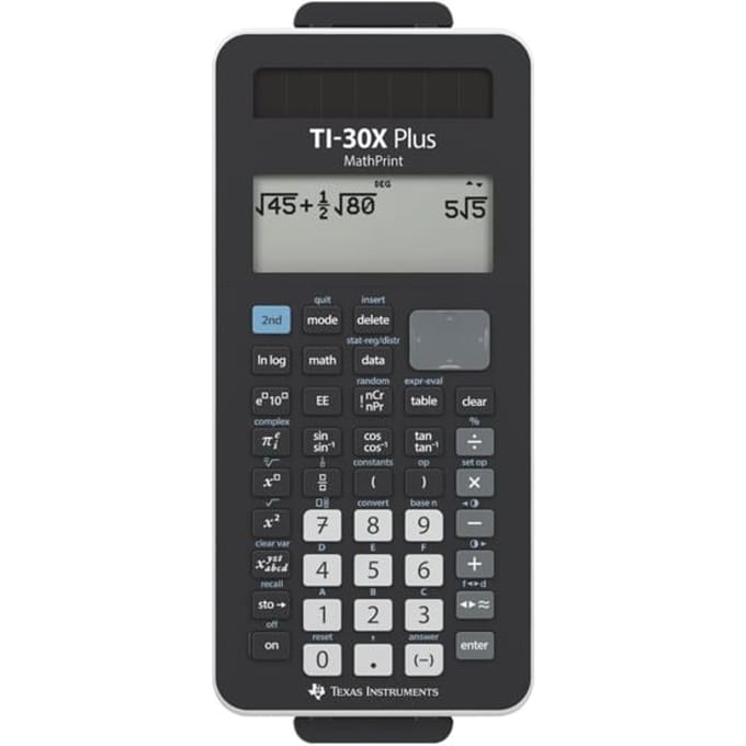 Texas Instruments TI-30X Plus MathPrint schoolrekenmachine, MathPrint – scherm met vier regels, werkt op zonne-energie en batterijen, middelbare school (I+II)