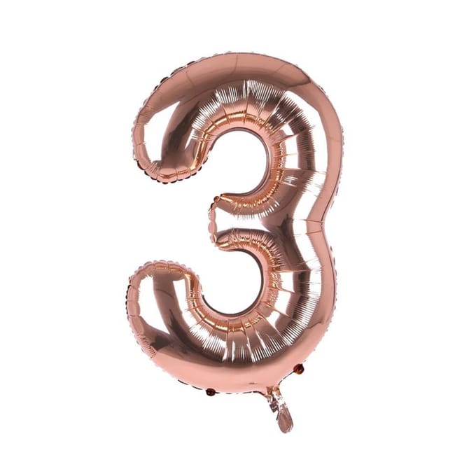 Cijfer Ballon '3'  Rosé (100CM)
