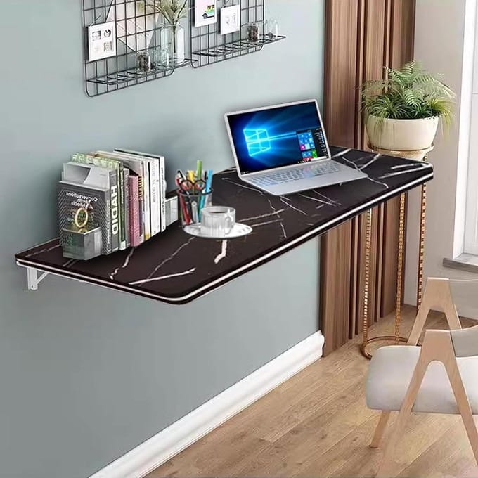 Wandklaptafel - Opvouwbaar bureau - Ruimtebesparend werken - Stevig driehoekontwerp - 70x40cm - Zwart