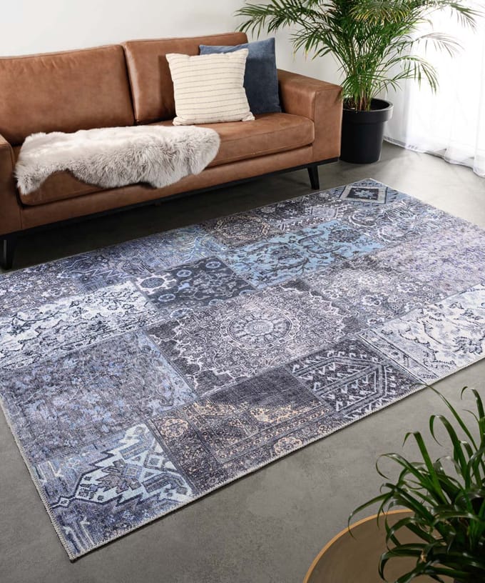 Patchwork vloerkleed - Fade Dreamer zwart/multi 76x150