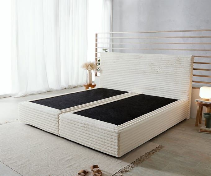 Boxspringframe Dream-Well Plush-Cord Beige 200x200 cm