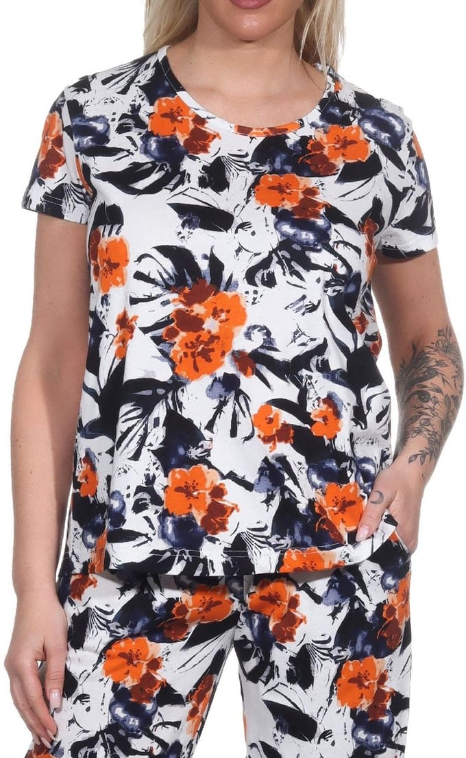 Dames Pyjama Shirt korte Mouw Pyjama Top Mix & Match in Floral Optics
