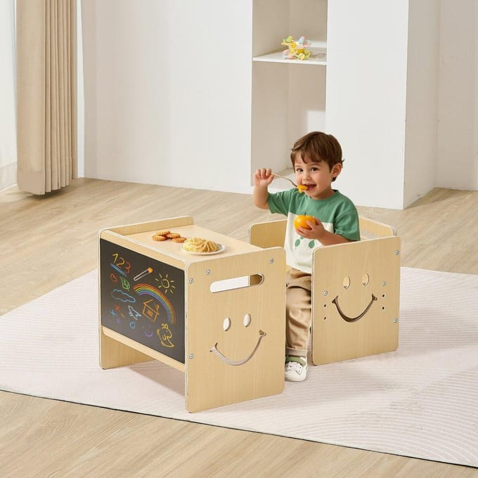 Afbouwtabel en Stoelenset Montessori Peuter Bureau met Krijtbord Hout