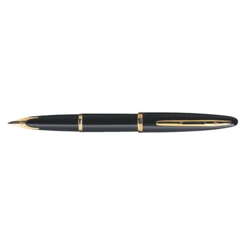 Waterman Carène Zwarte zee vulpen | hoogglans zwart met 23-karaats gouden clip | mediumpunt met blauw inktpatroon | geschenkverpakking