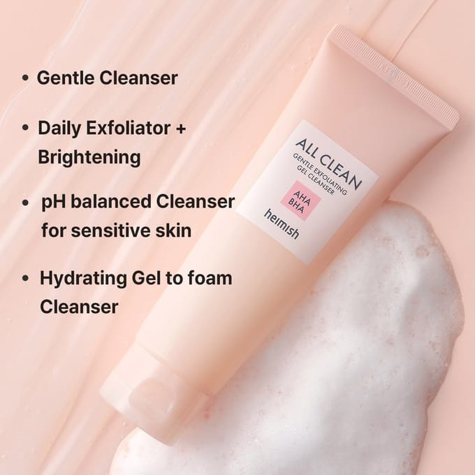 heimish All Clean Gentle Exfoliating Gel Cleanser 130ml +RANDOM GIFT white