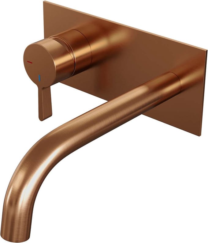 Brauer Copper Edition inbouw wastafelmengkraan met gebogen uitloop en afdekplaat model E2 koper geborsteld PVD