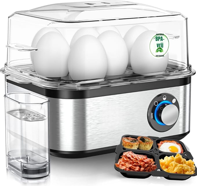 Zyrex® Eierkoker electrisch - Eierkoker - Eierkoker met timer - Zwart/Zilver - ‎21cm x 17cm x 15cm