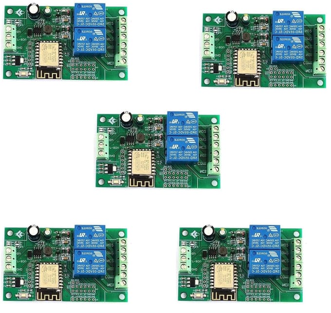 Relais Module - WIFI Schakelaar - Slimme Bediening - Twee Kanalen - 5 Stuks - Groen