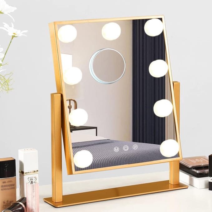 Hollywoodmake-up Spiegel met 9 Verstelbare LED Lampen - Touch Control & 10x Vergroting