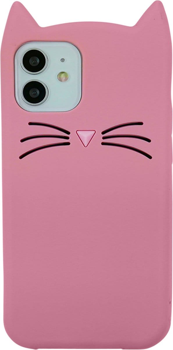 Peachy Schattige kat siliconen hoesje geschikt voor iPhone 12 mini - roze