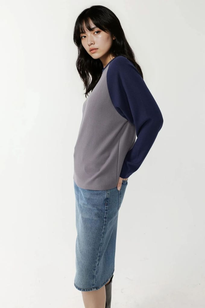 Crew Neck Raglan Lange Mouw Wafel T-shirt