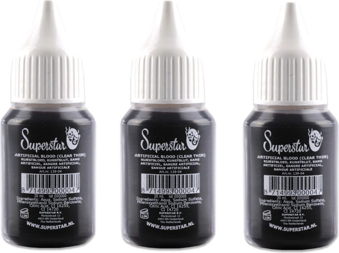 3x stuks superstar horror nepbloed dun vloeibaar - 20 ml - halloween make-up - afwasbaar