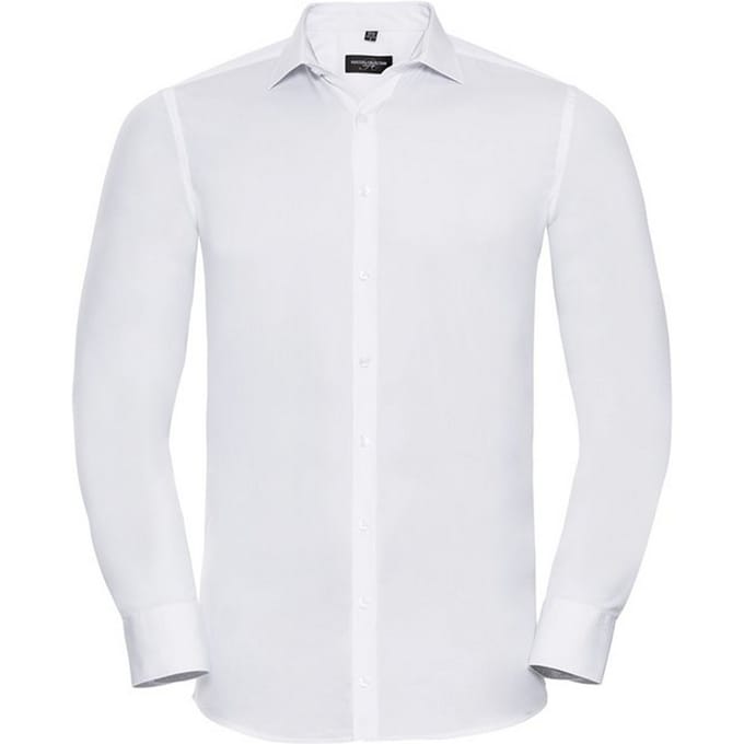 Russell Collection Heren Ultimate Stretch Shirt met Lange Mouwen (Wit)