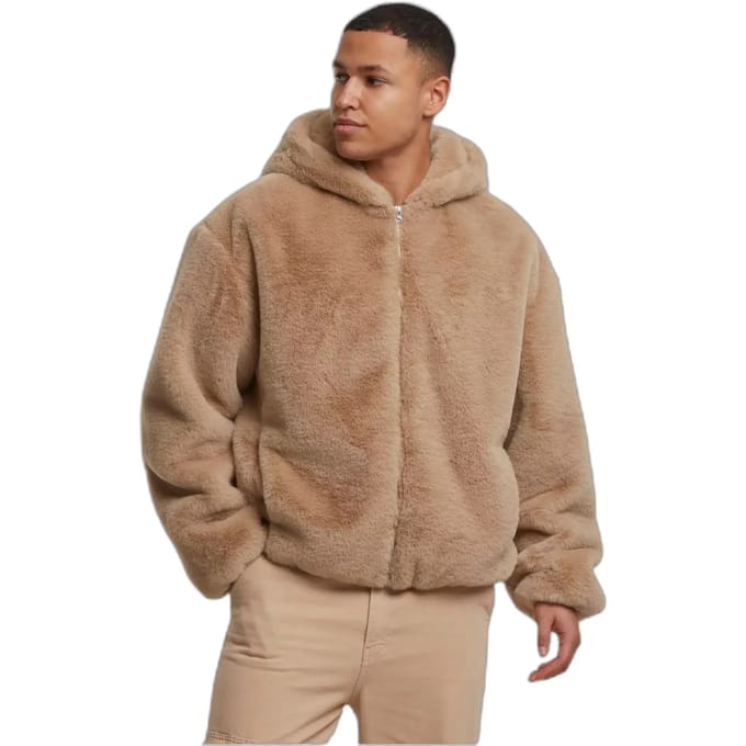 Urban Classics - Faux Fur Vest met capuchon - M - Beige