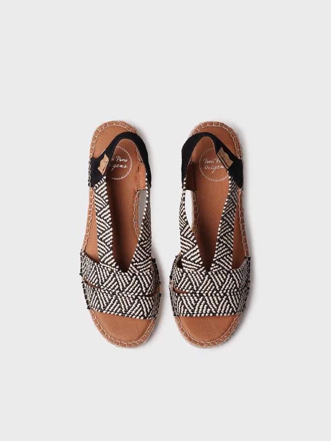 Dames espadrille met brede hak en tweekleurig elastiek | DALYN