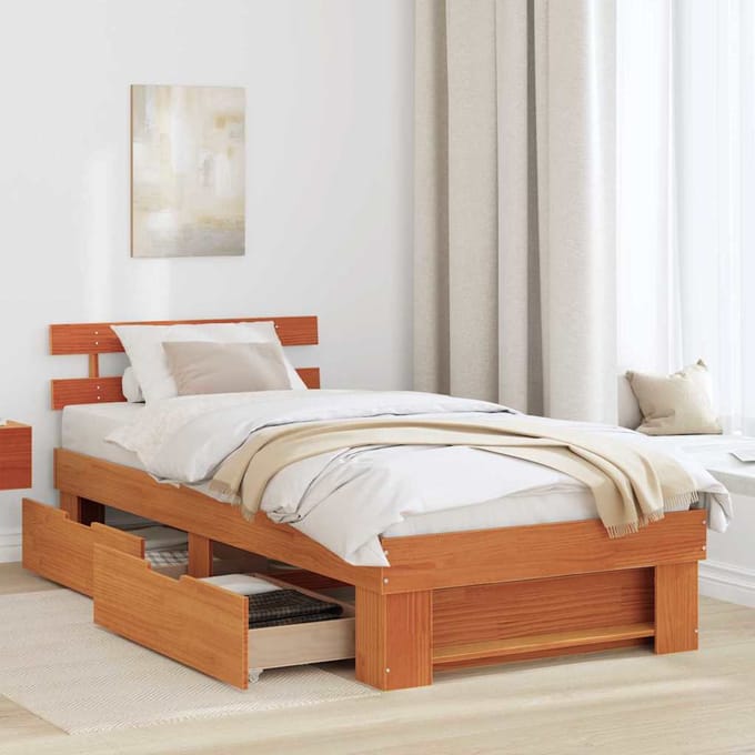 vidaXL - Bedframe - met - hoofdeinde - Wasbruin - 80 - x - 200 - cm - Massief - grenenhout