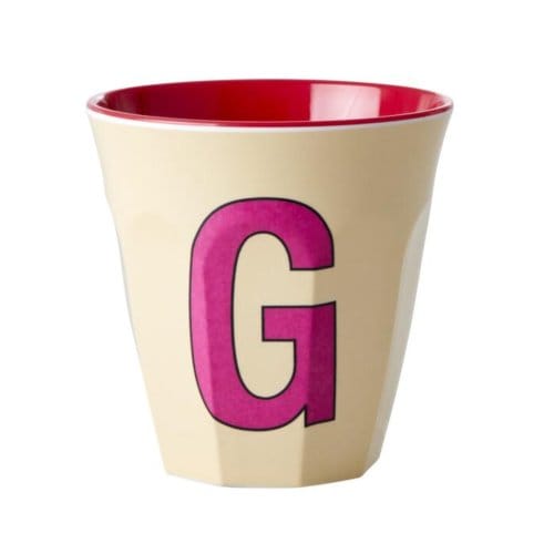 Rice melamine beker medium letter g pastel geel