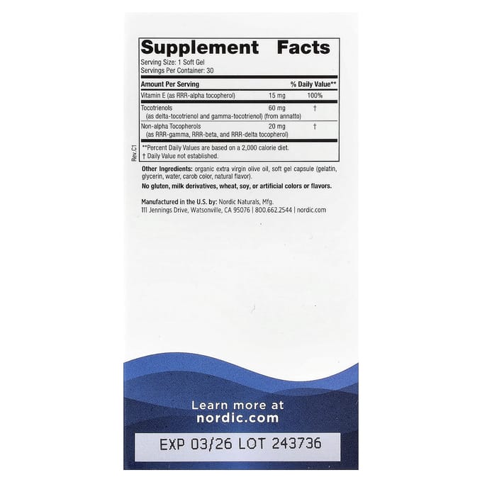 Nordic Naturals, Complexe de Vitamine E, 30 Gélules Molles