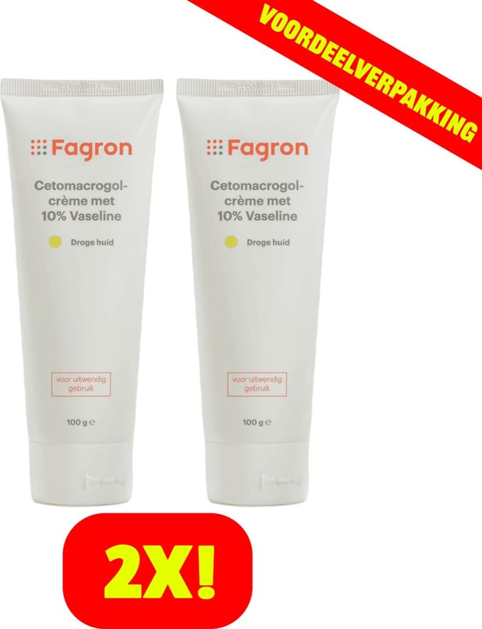 Fagron Cetomacrogolcrème Met 10% Vaseline - 2x100 ml voordeelverpakking