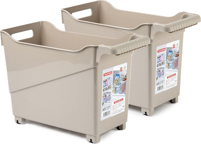 Plasticforte opberg Trolley Container - 2x - beige - L38 x B18 x H26 cm - kunststof