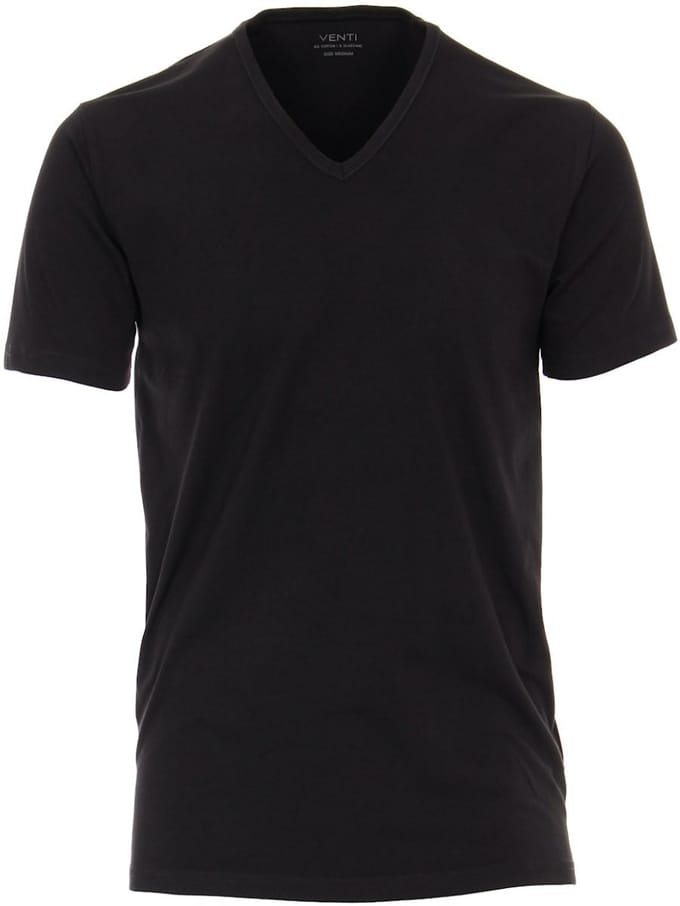 Venti Basis T-shirt Met Stretch V-hals Zwart 2-Pack - L