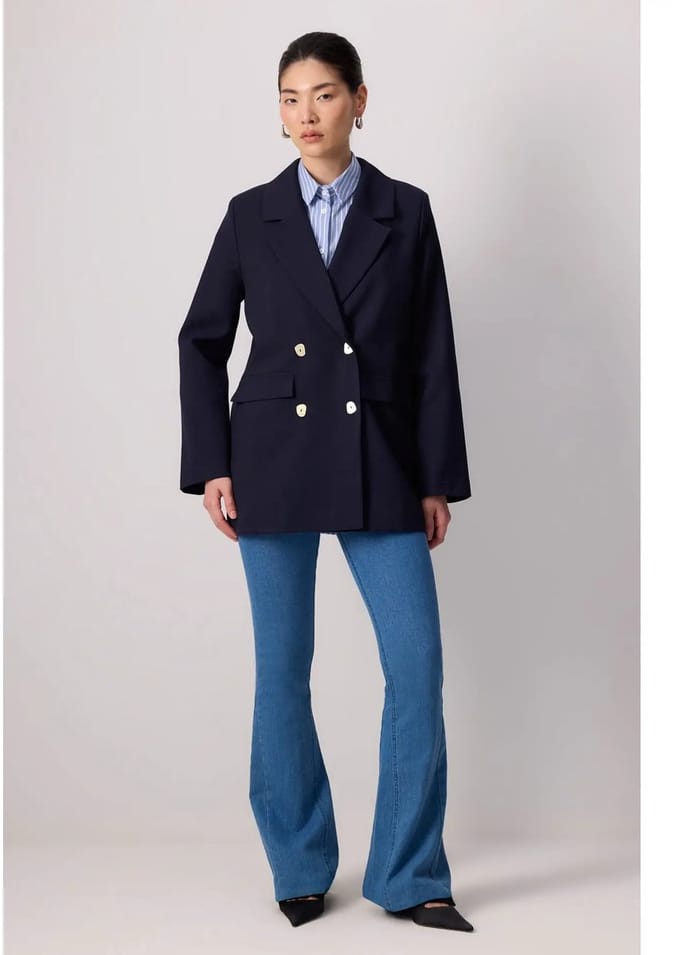 Touché Privé - Blazer met parelmoer knopen - Marine - Dames