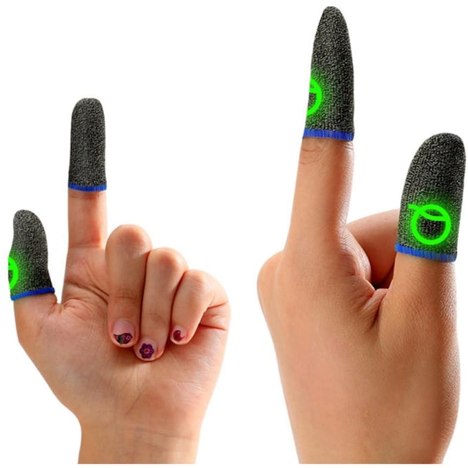 2 Stuks Lichtgevende Mobiele Gaming Controller Vingerhoezen Mobiele Game Handschoenen Touchscreen Vingercondooms blauw