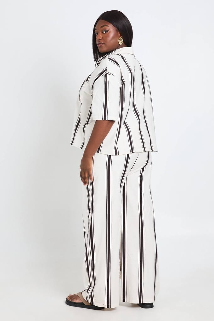 boohoo Dames Plus Linnen Boxy Gestreept Overhemd | Maat: 50