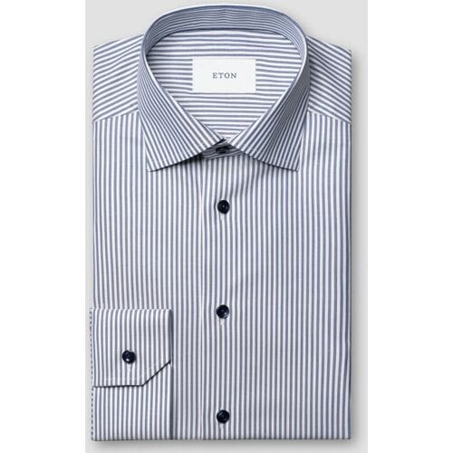 Eton Overhemd Soft Cotton Tencel Stripe Pattern Donker Blauw / male