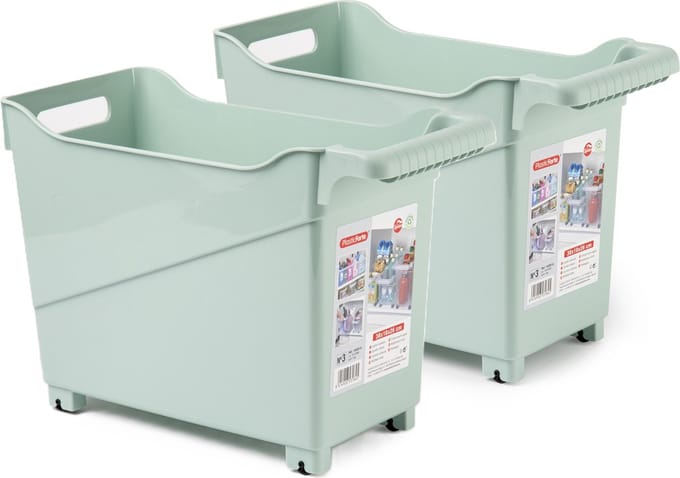 Plasticforte opberg Trolley Container - 2x - mintgroen - L38 x B18 x H26 cm - kunststof