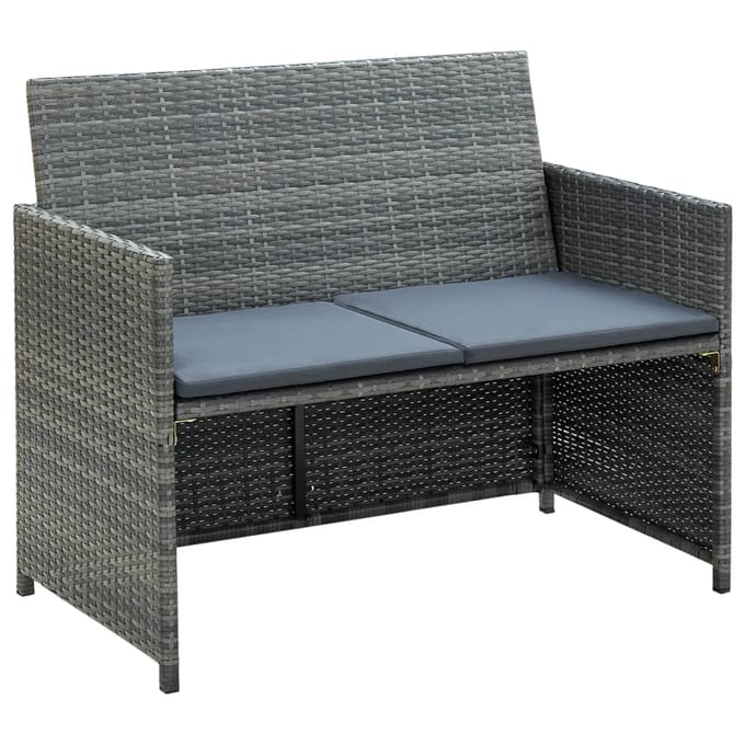 vidaXL - Tuinbank - 2-zits - met - kussens - poly - rattan - grijs