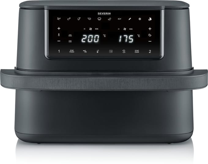 Severin FR 2490 Black Line Flex Heteluchtfriteuse XXL – 9 Liter – Dual Zone – Sync Cook & Sync Finish – 11 Programma’s – 2600W – Zwart