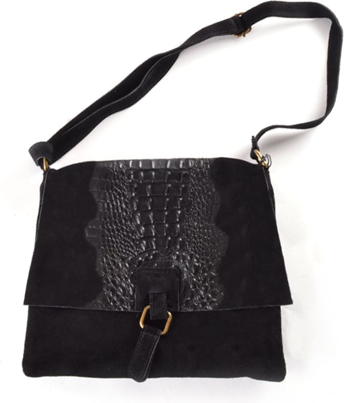 Giuliano schoudertas Makarah - Zwart - Suède - Kroko - Made in Italy