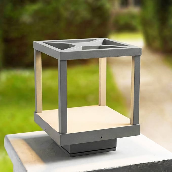 Lucande LED sokkellamp Lealan, grijs, metaal, 23 cm, IP54