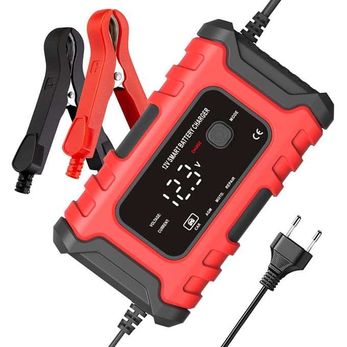 Motorfietsacculaders 12V6A Volautomatische slimme acculaders Onderhoudsapparaat Draagbare druppellader EU rood