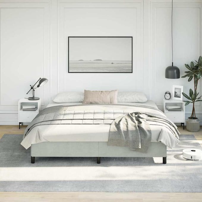 vidaXL - Bedframe - zonder - matras - lichtgrijs - 193x203 - cm - kingsize - fluweel