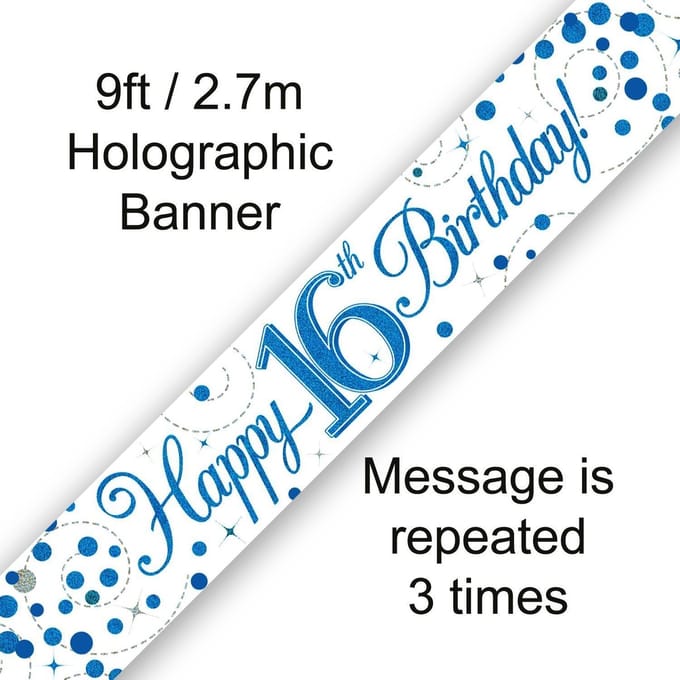 Oaktree - Banner Happy 16 Birthday Blue Holographic