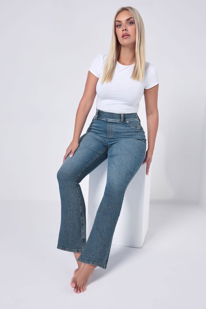Yours Blue Wash Flare Jeggings Size Regular > 46