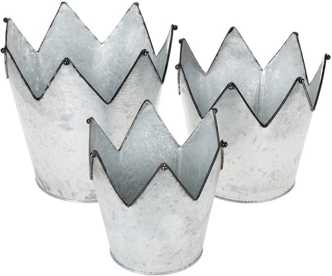 Bloempotkroon van metaal, decoratief zink, Ø21,5/19,5/17 cm, set van 3