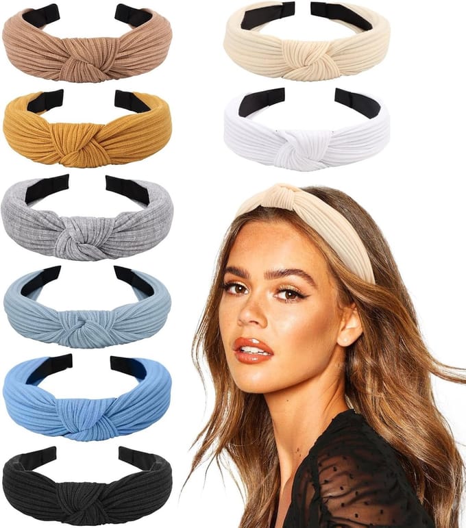 Famanu - 8-pack dames haarbanden/headwraps met strik, rib-set