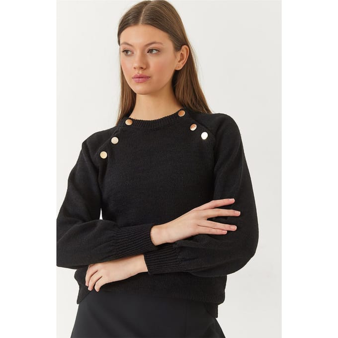 Gestructureerde Brei Crew Neck Trui met Knopen