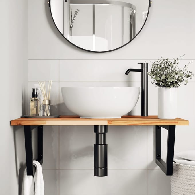 vidaXL - Badkamer - wandschap - staal - en - massief - acaciahout